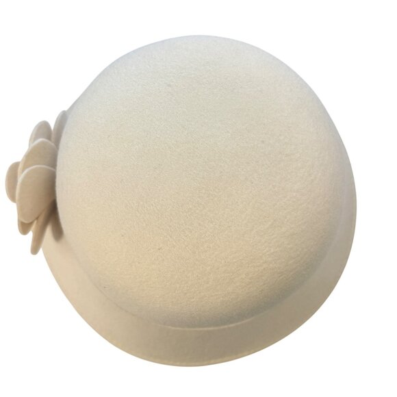 Samething Special 90s Cloche Hat Womens Wool Beige Flower Accent Vintage Style - Picture 11 of 13